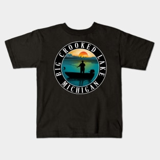 Big Crooked Lake Fishing Michigan Sunset Kids T-Shirt